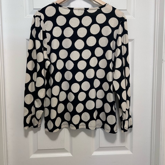 Ann Taylor Factory, long sleeve tshirt, black with white polka dots, size Large. - Picture 3 of 8